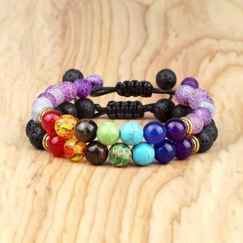 7 Chakra Natural Stone Bracelets Set Tiger Eye Stone Reiki Prayer Beads Handmade Braided Bracelet Men Women Yoga Energy Jewelry
