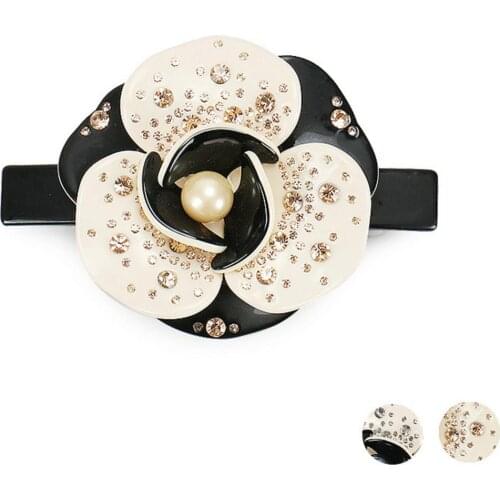 Rose Flower Hair Accessory - Pearl Hair Barrette Clip Pin for Women Girl Rhinestone Hair Ornament for Fashion Tiara Wedding