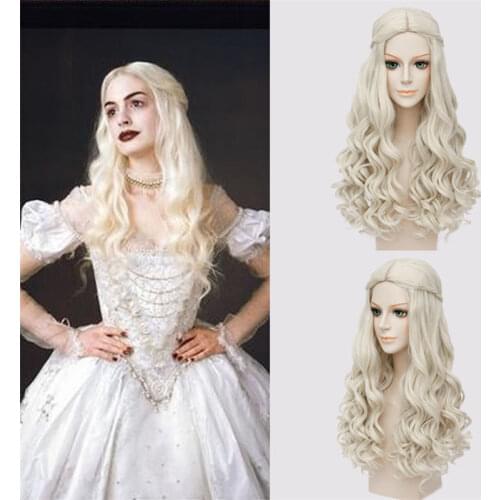 Alice Carnival White Queen Wig Curly Hair Party Formal Dress Wonderland Women Princess Wedding Evening Dress Cosplay Costumes