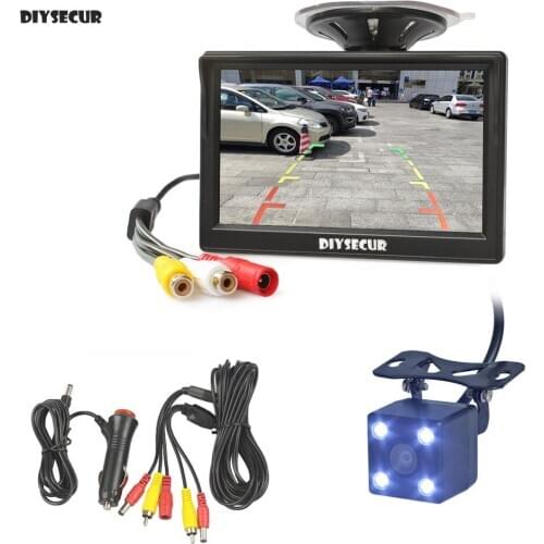 DIYSECUR 5" Car Monitor Waterproof Reverse LED Night Vision Color Rear View Car Camera For Parking Assistance System