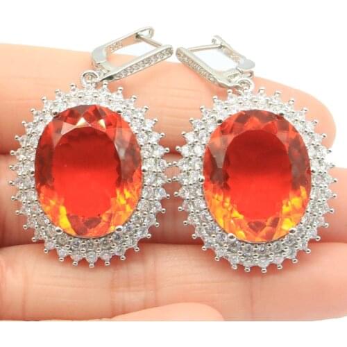 41x22mm Bohemia Design Created Big London Blue Topaz Bright Zircon Gift For Sister Silver Earrings