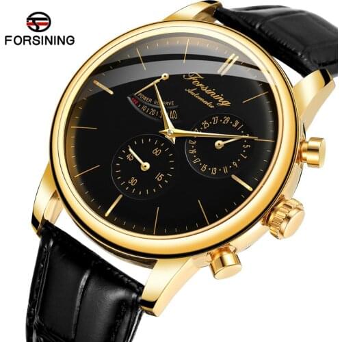 Forsining Power Reserve Design Automatic Mechanical Watch For Men Wristwatch Military Skeleton Male Clock Luxury Genuine Leather