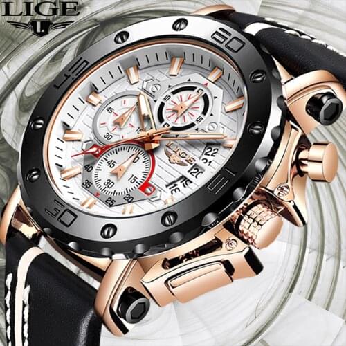 LIGE 9996 Casual Fashion Mens Trend Business Waterproof Belt Watch Multi-Function Luminous Sports Quartz Wristwatches Male
