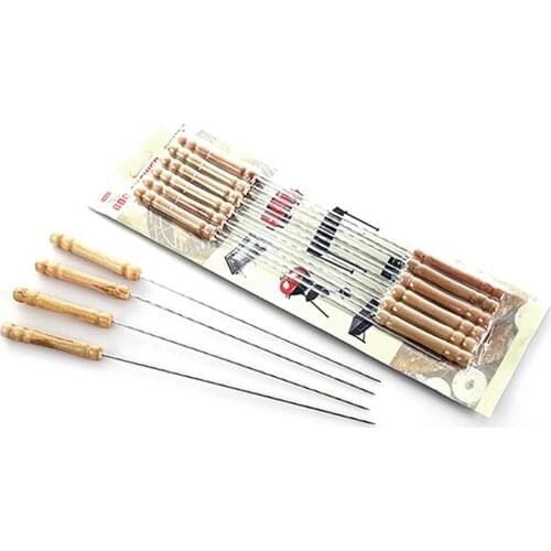 Behokic 12 PCS/Set BBQ Barbecue Picnic stainless steel Metal Skewers kebab Cooking Needle & Wooden Handle for Outdoor Campfire