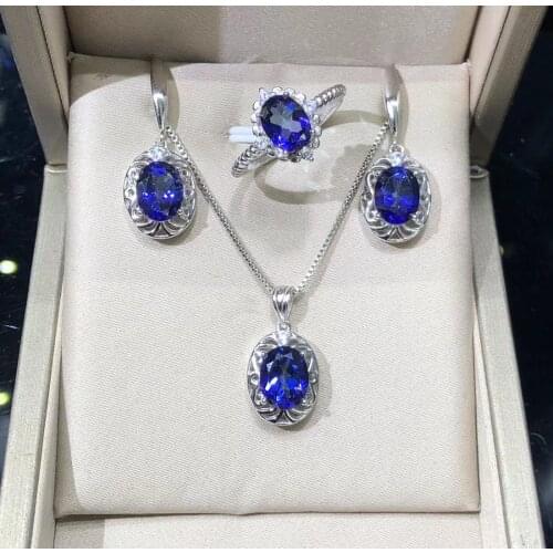 Special New Design 925 Sterling Silver Oval Shape Tanzanite Topaz Jewley Set