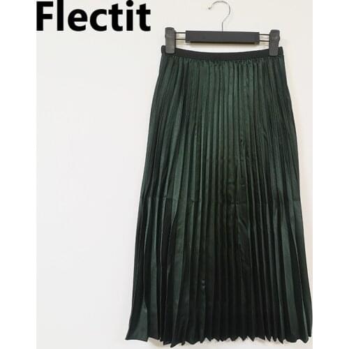 Flectit Fuchsia Metallic Pleated Midi Skirt Vintage High Waist Accordion Pleat Skirts Women Fall Winter Weekend Date Outfits