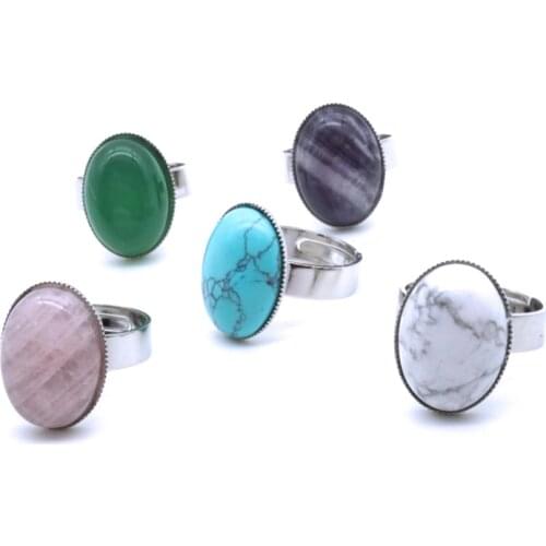 Oval Stone Ring Tiger Eye Opal Blue White Purple Green Pink Crystal Adjustable Ring for Women Jewelry