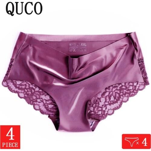 QUCO Brand 3 Pcs/lot Womens Sexy Lace Panties Set Seamless Breathable Briefs For Girls Underwear Elastic Sissy Lingerie Female