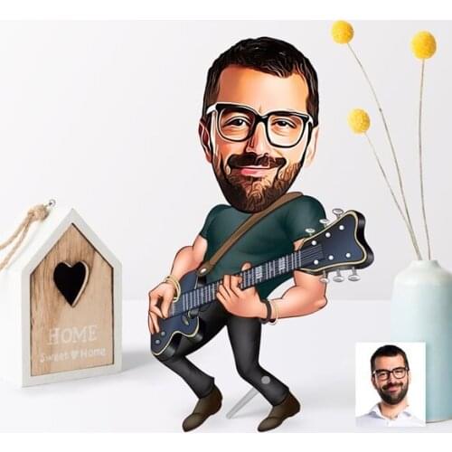 Kişiselleştirilmiş Mr. Gitarist Karikatür Ahşap Biblo Eğlenceli Resimler Ahşap Hediye Sevgilisi Arkadaş İçin Özel Yapılmış
