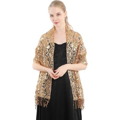 Fashion Women Sequin Shawls Wedding and Party Elegant Tassel Long Shawl Evening Dress Wraps