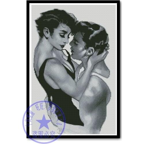 Top Quality lovely romantic counted cross stitch kit kiss lover couple black and white