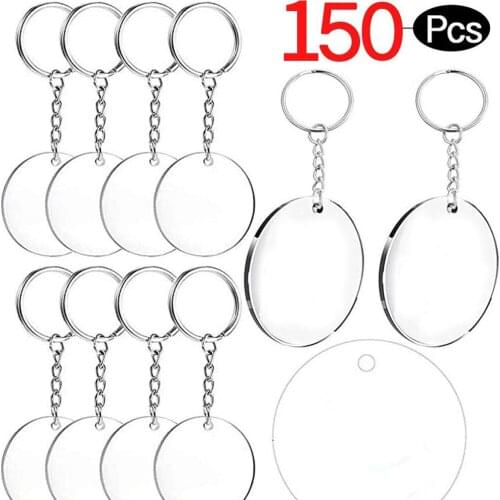 150Pcs 2 Inches Acrylic Transparent Discs and Key Chains Set, Clear Blank Acrylic Discs Round Keychain for DIY Projects
