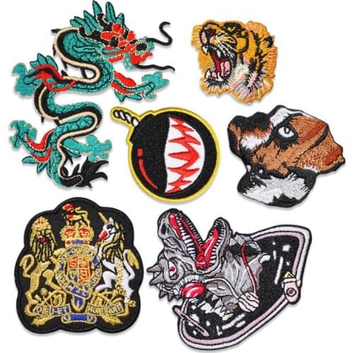 Tiger Embroidered Patches on Heat Transfer Appliques Patch Clothes DIY Dragon Badges Stickers for Backpack Printed Stripe Decal