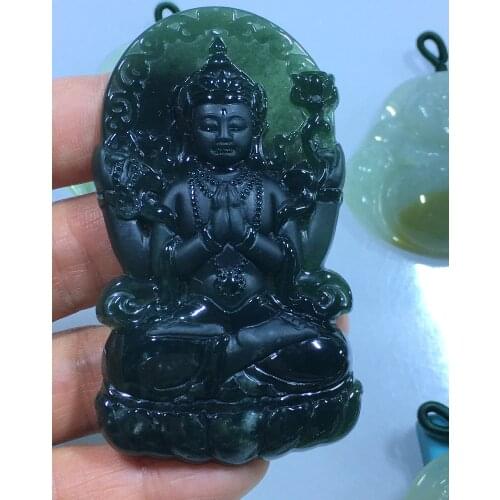 Natural 7A Myanmar jade Handcarved guan yin Buddha yellow jade pendant jade necklace pendants jewelry jade necklaces
