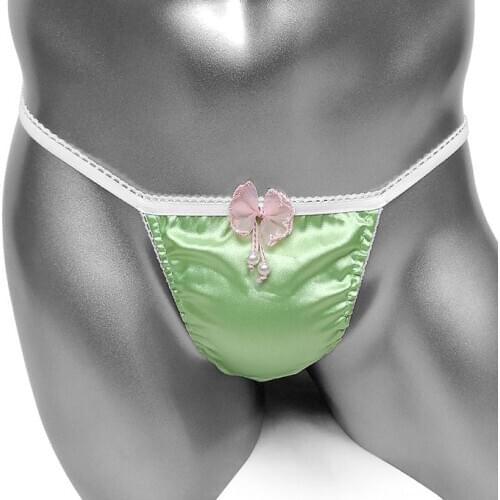 Sissy Lingerie Satin Panties Men Underwear Sexy Panties Bulge Pouch High Cut Ruffle Satin Bikini Male Thong G String