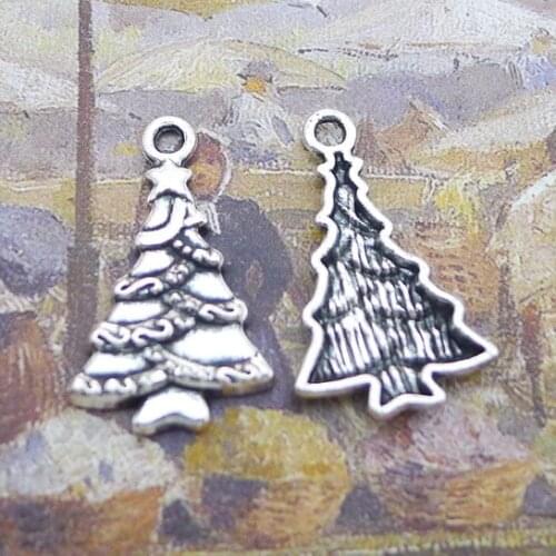 Newest 20Pieces 15*25mm Mixed Alloy Antique Silver Color Christmas Tree Charms Bracelet Pendant Accessory For DIY Jewelry Making