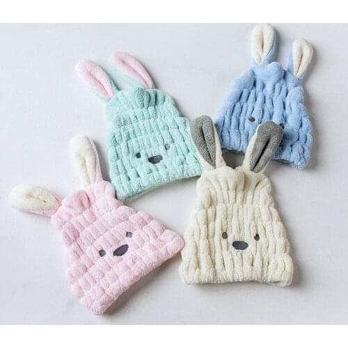 New Soft Towel White Bathroom Microfiber Towel Hair Tdry Cap Bath Towels Cartoon Cute Bunny Ears