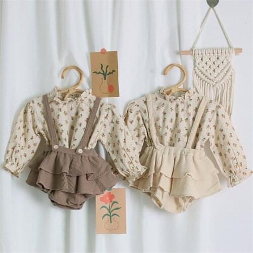 0-24 Months Baby Girl Clothes Flower Tops+Romper Dress 2pcs Clothing Set Spring Summer Cotton Outfits Toddler Girls Wear