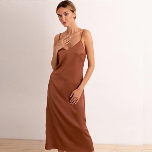 Sexy V Neck Spaghetti Strap Stain Dress Women Backless Party Dress Spring Autumn New Elegant Fashion Solid Homewear Midi Dress