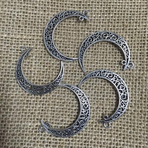 20 Pcs/lot 40x30mm Hollow Moon Charms for Jewelry Making Antique Silver Plated Pendant for DIY Necklace Bracelets Earrings A053