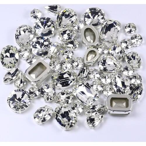 Mixed Shapes sew on Rhinestone 82 pcs Clear Sewing Claw Rhinestone Crystal Glass with Silver Metal for Clothes Wedding dress