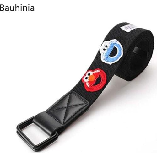 2021 Hot Sale Trendy Men/women130CM Canvas Belt Double Ring Buckle Cartoon Embroidered Cookie Monster High-quality Belt