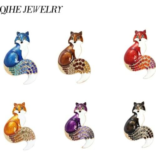 Rhinestone Enamel Fox Brooches For Women Animal Badges Party Causal Brooch Suit Sweater Accessories Pins Gifts 2021 NEW