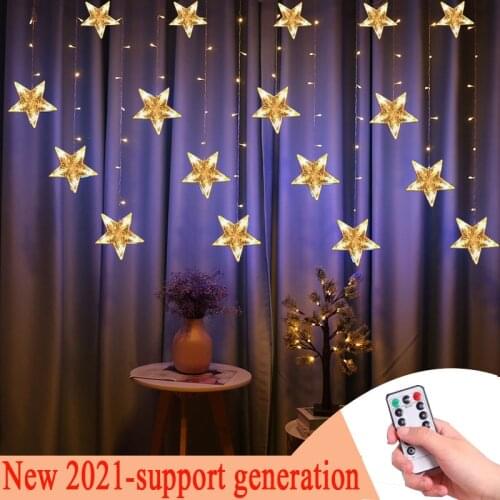 LED Star Lamp Fairy Curtain String Lights Christmas Garland Outdoor For Bar Home Wedding Party Garden Window Decor