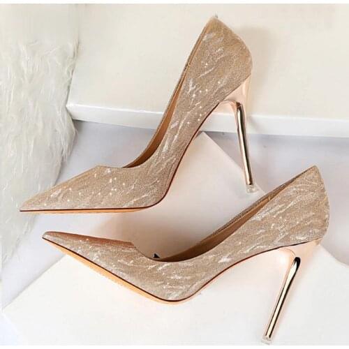 Women Pumps High Heels Shoes Pointed Toe Female Shoes Glitter Woman Shoes Sexy Wedding Shoes Gold Silver Femme Pumps