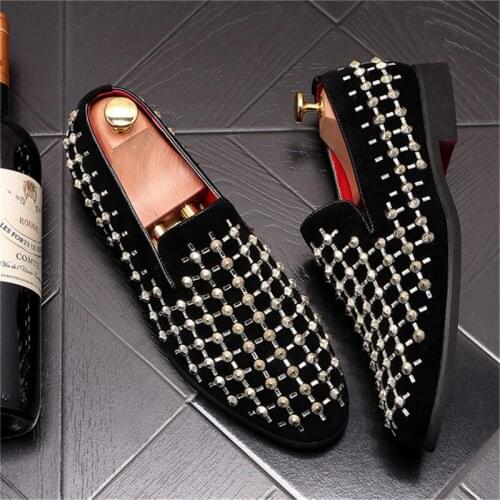 Fashion Men Casual Loafers Slip-on Lazy Prom Flats Rivet Dress Shoes Sapato Social Masculino