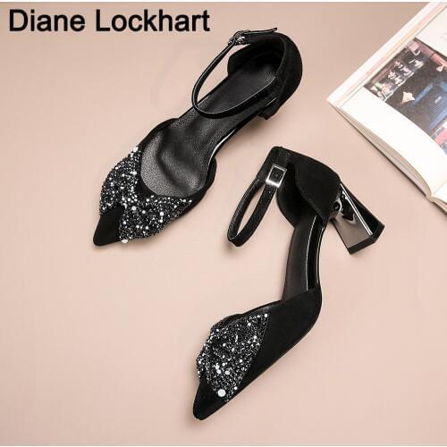 Top Quality Women Shoes With Bow High Heels Classic Flock pointed sandals Ladies Party Strappy Pumps Summer Female heels mujer