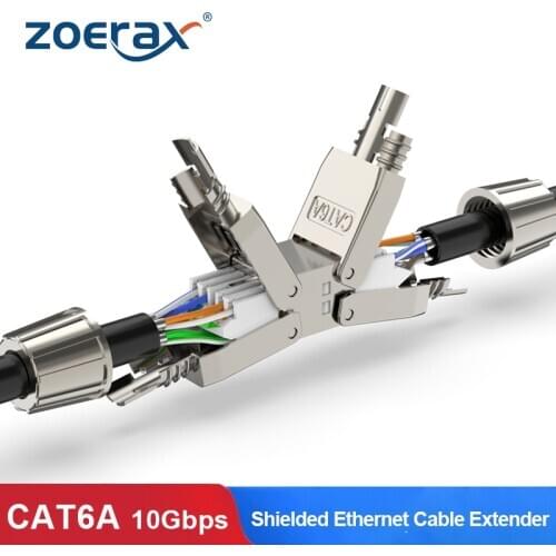 ZoeRax Cat6A Cat7 Cable Extender Junction Adapter Connection Box RJ45 Lan Cable Extension Connector Full Shielded Toolless