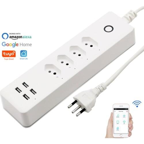 WiFi Smart Power Strip Brazil Electrical Plug Sockets 4 Way Swiss USB Outlets 1.8m Extenstion Cord Remote by Alexa Google Home