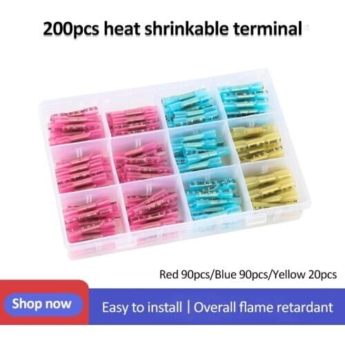 Waterproof heat solder shrink tube butt connectors shrinkable set insulated middle connection Splice 200pcs crimp terminal