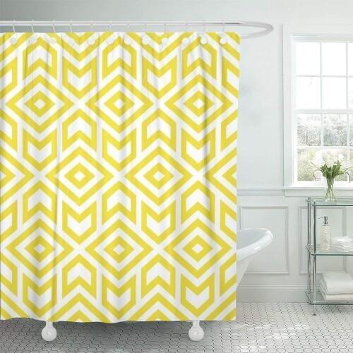Simple The Geometric Pattern Triangles Yellow and White Graphic Shower Curtain Waterproof Polyester Fabric 60 x 72 Inches