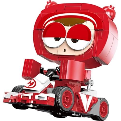 Xingbao New Kart Racing Series 341pcs Red Speed Racing Drift Car Set With BAZZI Doll Building Blocks MOC Bricks Educational Toys