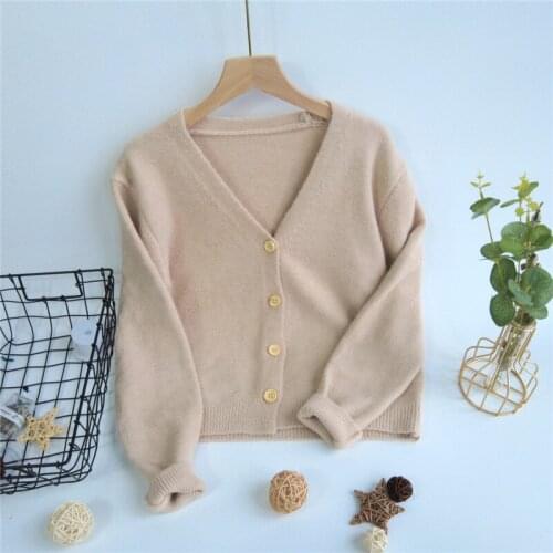 Autumn and winter women Korean version of the new loose solid color cardigan sweater fashion long-sleeved V-neck knitted jacket