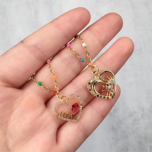 MOFLO Stainless Steel Moon Heart Zircon Enamel Necklace Hollow CZ Micro Diamond Love Heart Enamel Necklace For Women