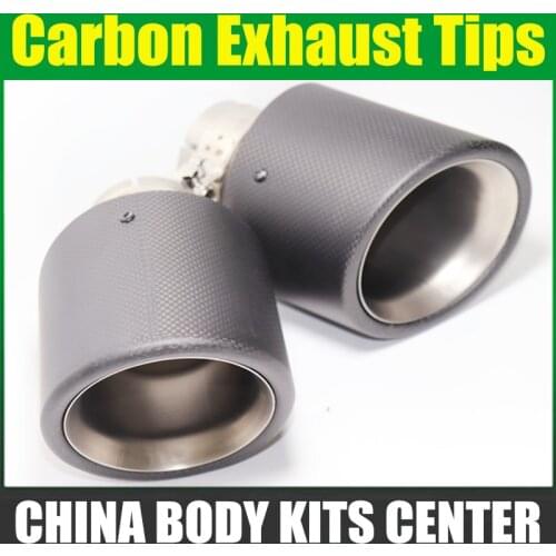 1PC Car Exhaust Tail Pipe Curly Matt Carbon Fiber Stainless Steel Bevel Edge Muffler Tip With Logo For E90
