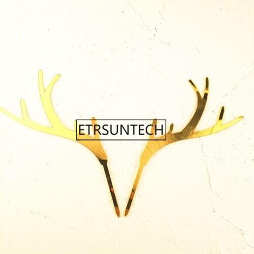 100sets Merry Christmas Acrylic Cake Toppers Gold Silver Deer Elk Antlers Cake Topper for Xmas Party Cake Decoration