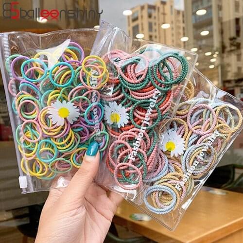 Balleenshiny 100pcs Candy Color Scrunchie Girls Cute Colorful Elastic Hair Bands Ponytail Holder Hair Gum Kids Hair Accessories
