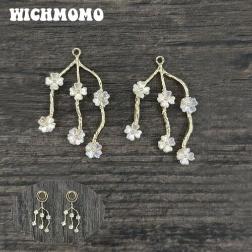 New 2 Pieces High Quality Zinc Alloy Branch Inlay Acrylic Flowers Charms Pendants for DIY Earrings Necklace Jewelry Accessories