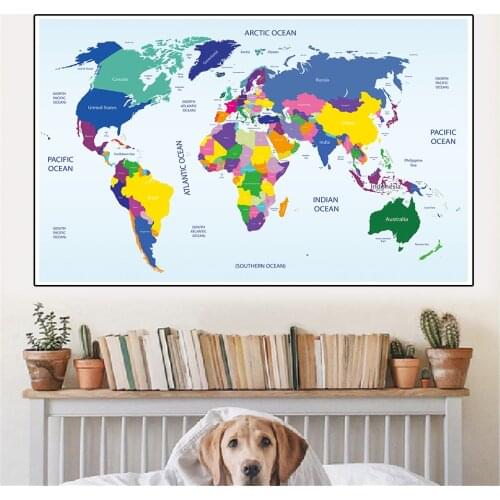 225*150cm The World Political Map Fabric Printing Wall Poster Non-woven Canvas Painting Classroom Home Decor School Supplies