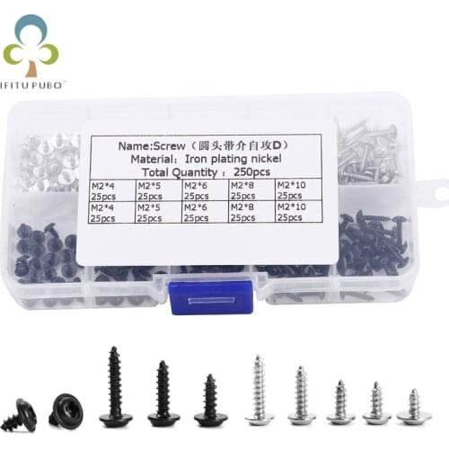 250Pcs M2 Screw Phillips Head Self-tapping Screws Pan Head Screws Set Kit Small Screw Furniture Hardware Accessories GYH