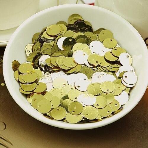 50g 8mm Gold Flat Round Sequins For Craft PVC DIY Garment Sewing Wedding Accessories With 1 Side Hole