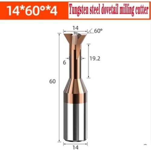 55Degree Carbide Tungsten Steel Dovetail Milling Cutter 60Degree Chamfering 14*60*14*19.2