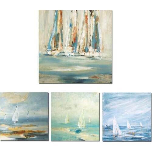 Abstract Sailboats Painting 100% Handpainted Oil Painting On Canvas Modern Large Size Landscape Painting Wall Ar For Home Decor