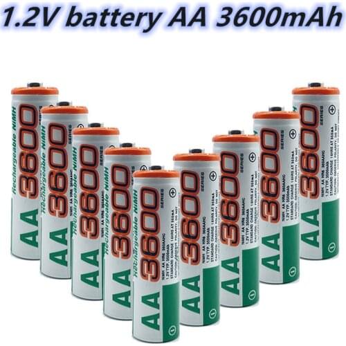 2021 100% new AA battery 3600 mAh rechargeable battery, 1.2 V Ni-MH AA battery, suitable for clocks, mice, computers 2