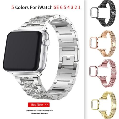 Diamond stainless steel strap With cover for apple watch strap 6 SE 5 4 44mm 40mm iWatch Bands 6 3 38mm 42mm Bracelet watchband