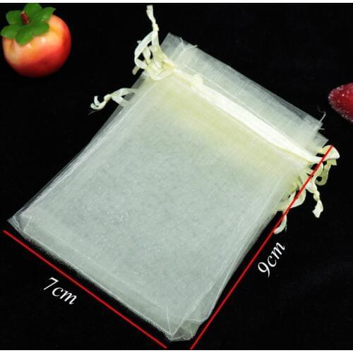 Beige Organza Bag 7x9cm Drawable Wedding Jewelry Packaging Pouches Small Gift Bags 1000pcs/lot